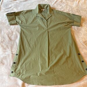 Antonelli Olive Green Button-Detail Shirt Dress